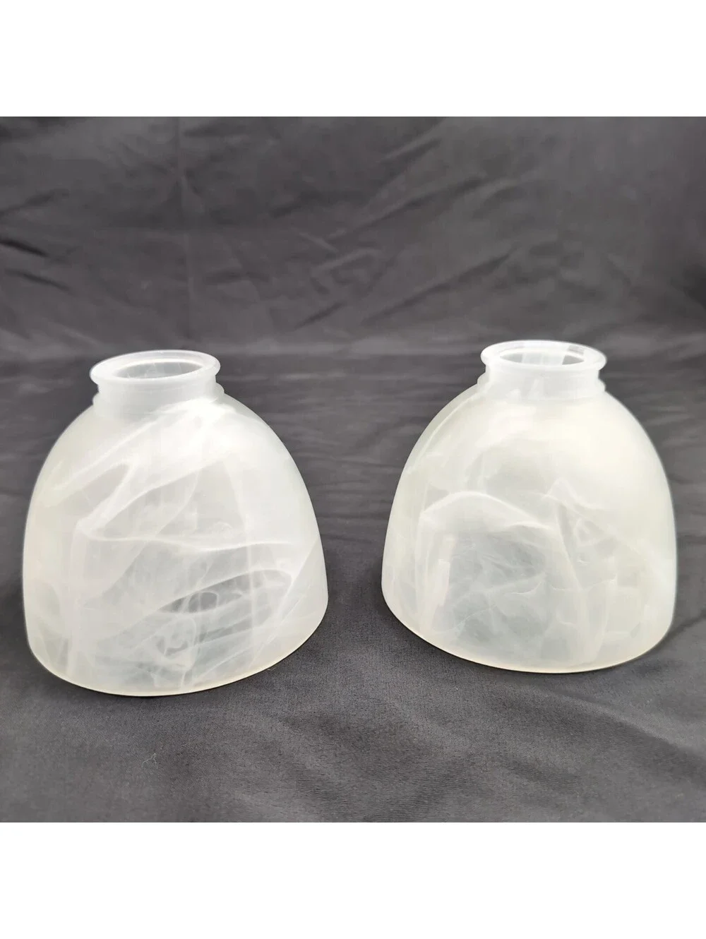 Frosted Glass Lamp Shades Alabaster White Faux Swirl Bell Replacement Set 2 VTG